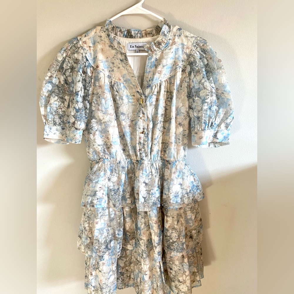 En Saison Toscana Mini Dress Floral Pattern Layered Ruffle Skirt